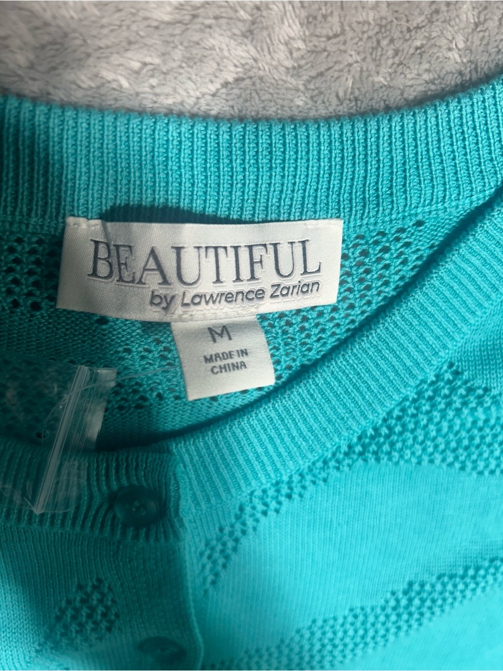BEAUTIFUL by Lawrence Zarian Women’s Teal Floral Knit Crew Neck Cardigan M - Picture 6 of 8